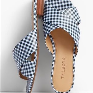 Talbots Blue Sailor Cross Strap Slides Gingham